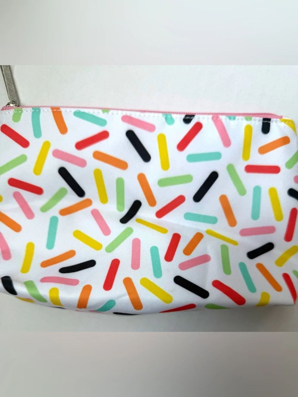 Clinique Cosmetic Makeup Bag Candy Sprinkles and Confetti Line Pattern